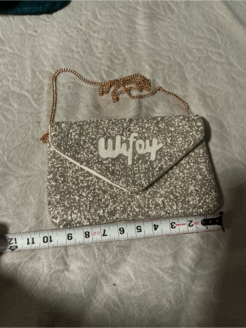 Glitter Envelope Clutch with Gold Chain - Silver